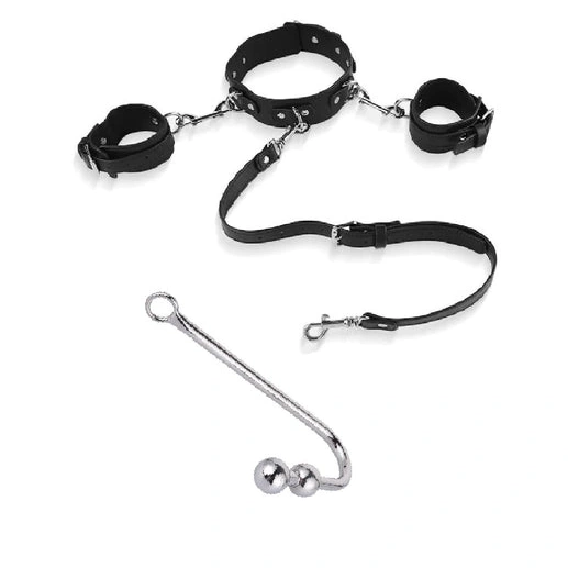 Anal Hooks 5334 Beaded Hook with Elegant Cuffs and Anal Collar 1007